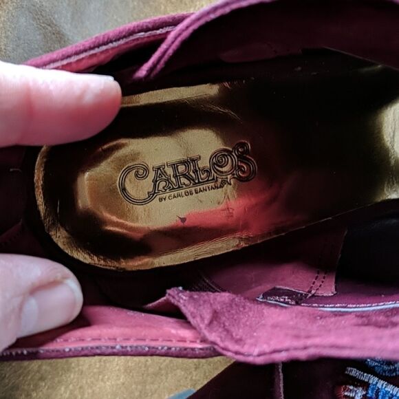 Carlos by Carlos Santana Jazlyn Boho Embroidered Suede Peep Toe Ankle Boots New - Picture 10 of 13